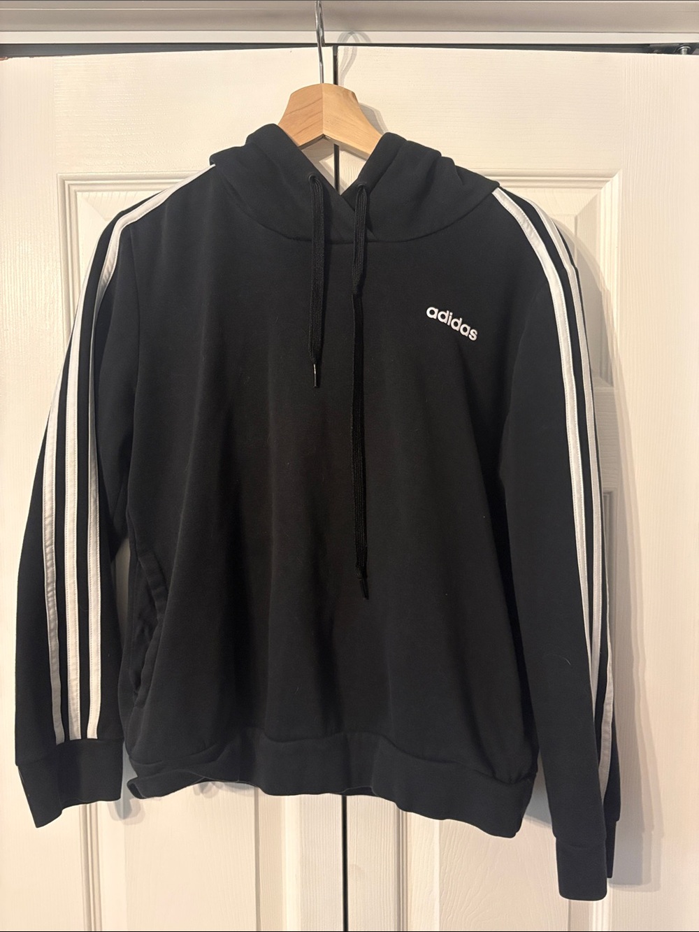 adidas Black Hoodie with White Three-Stripe Detail